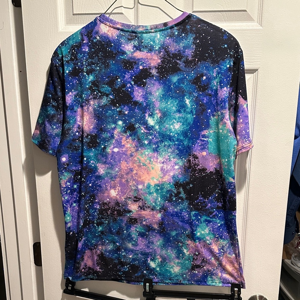SHEIN Galaxy Black Light Reflective Print Short Sleeve Tee - Multicolor - Picture 2 of 5
